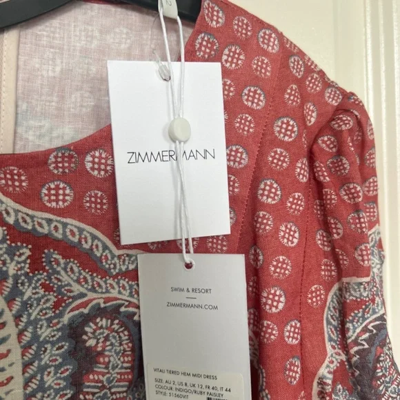 Zimmermann Red and Blue Paisley Midi Dress - Picture 3 of 3